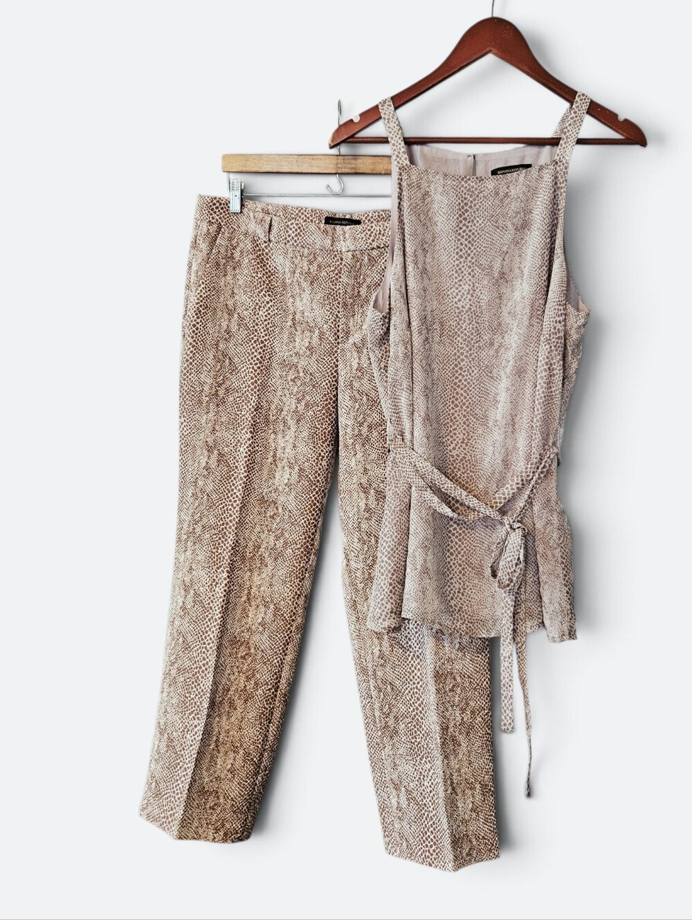 Banana Republic 2 Pc Snake Print Avery Trousers Chiffon Blouse Coord Set 14/L